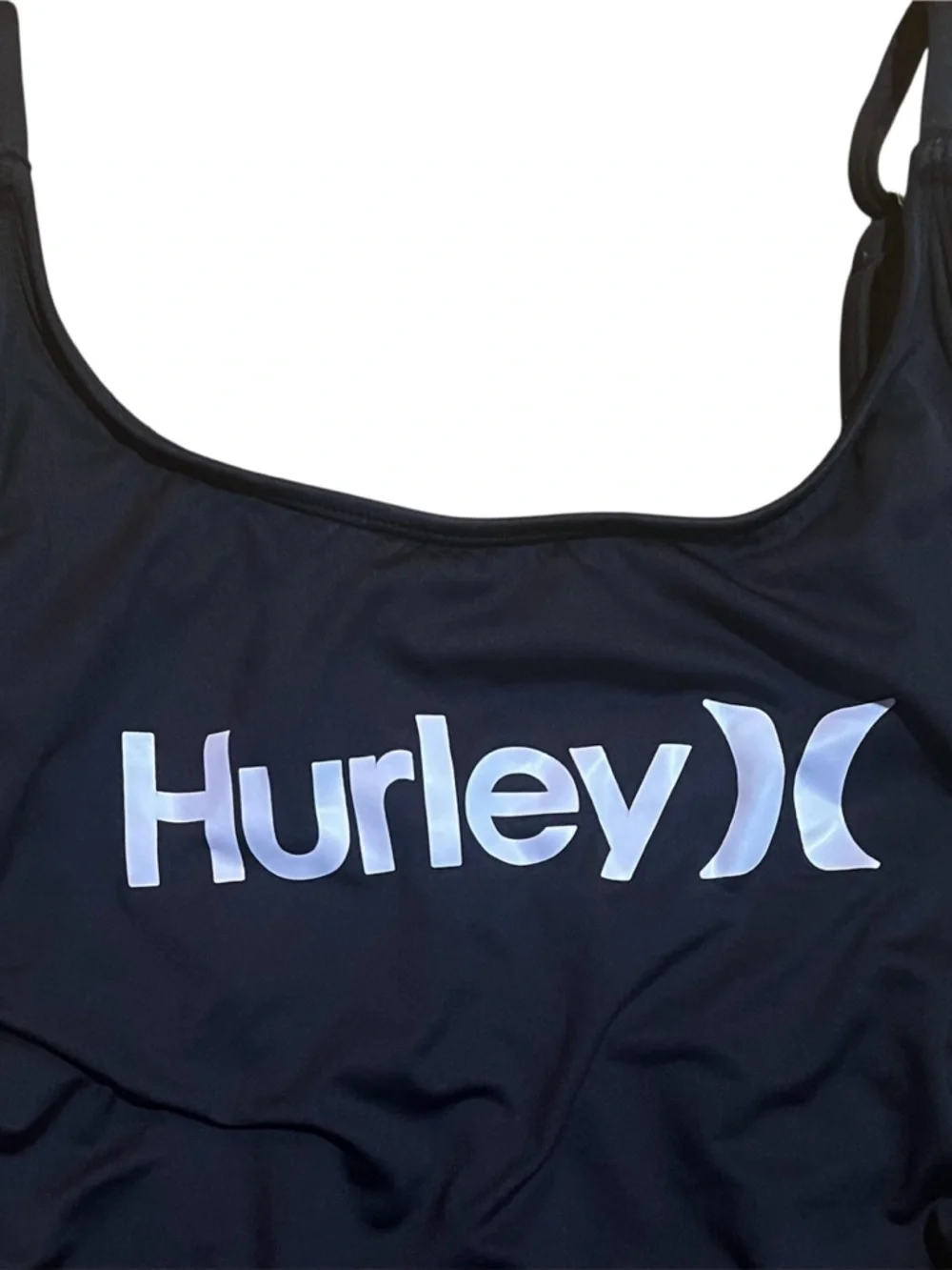 Hurley Black Scoop-Neck Cinch Side One-Piece Swimsuit with Logo - Picture 2 of 7